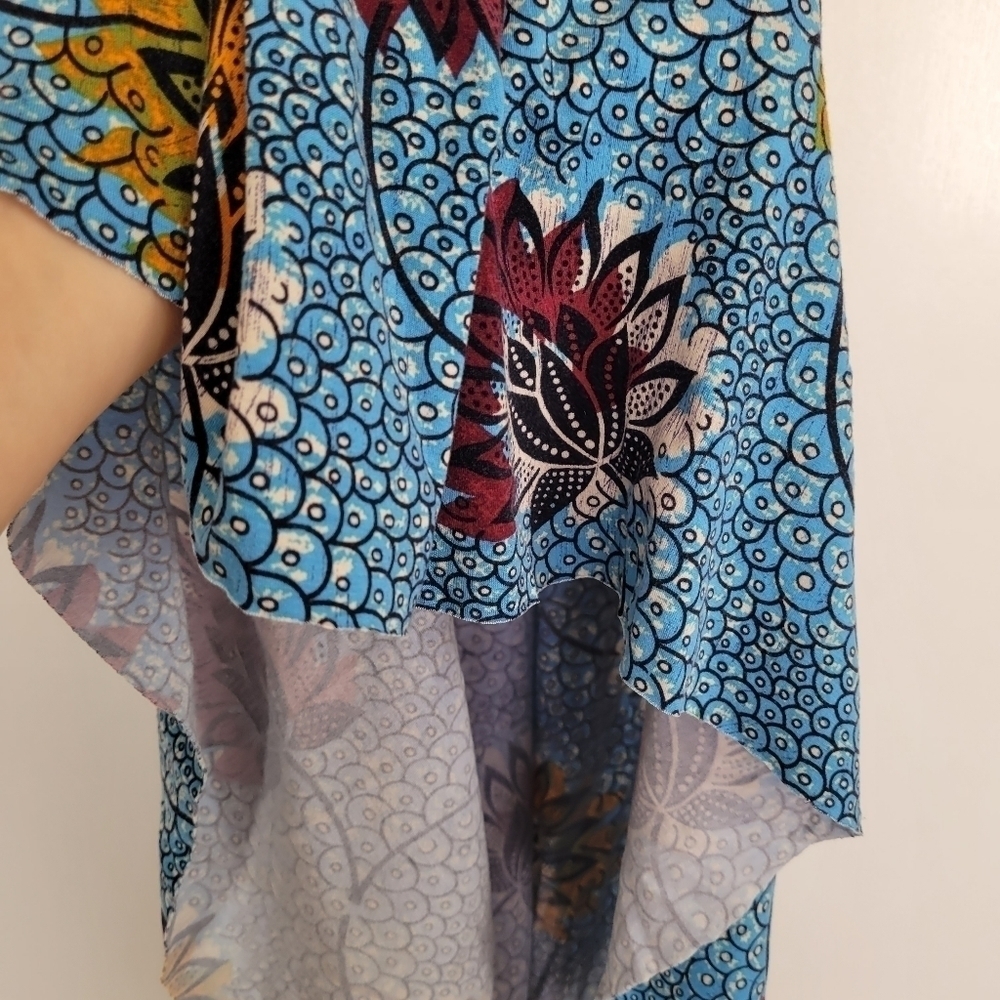 Rare Free People Lotus Print Blue Dress Large Floral Beach Boho Strappy Light - Picture 3 of 14
